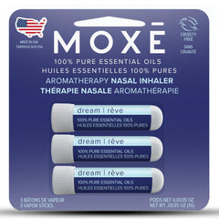 MOXĒ Dream nasal inhaler lavender cap promotes calm focus for bedtime.