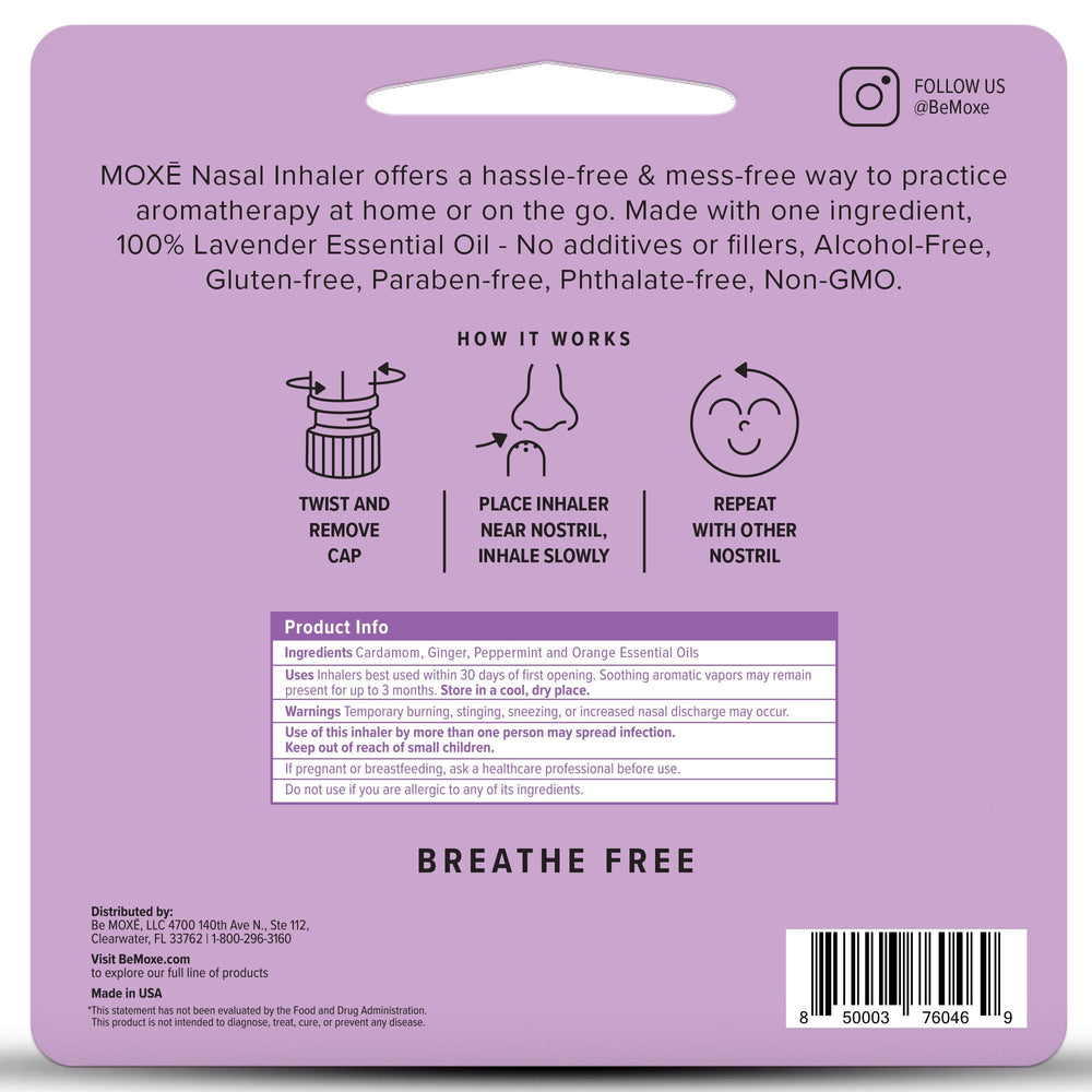 MOXĒ Lavender inhaler packaging close-up