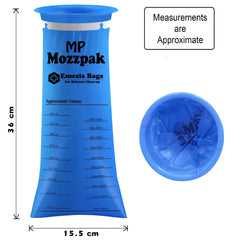 MP Mozzpak emesis bag opening rim close-up for spill prevention during motion
