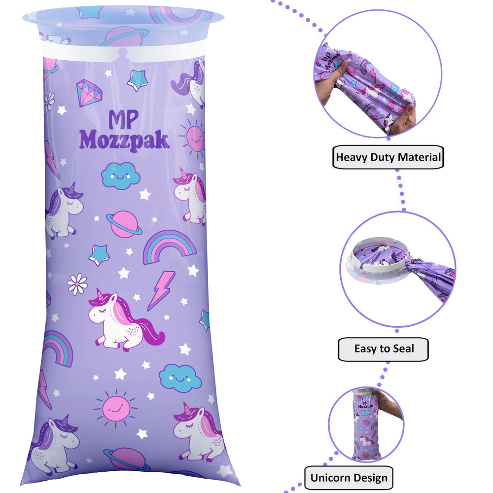 MP Mozzpak Unicorn Kids Vomit Bags portable design—easy to stash in car, backpack, or purse.