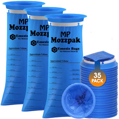 MP Mozzpak vomit bag blue packaging demonstrates bulk 35-pack for travel readiness