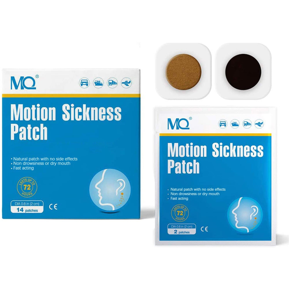 MQ Motion Patch behind the ear for non-drowsy travel comfort.