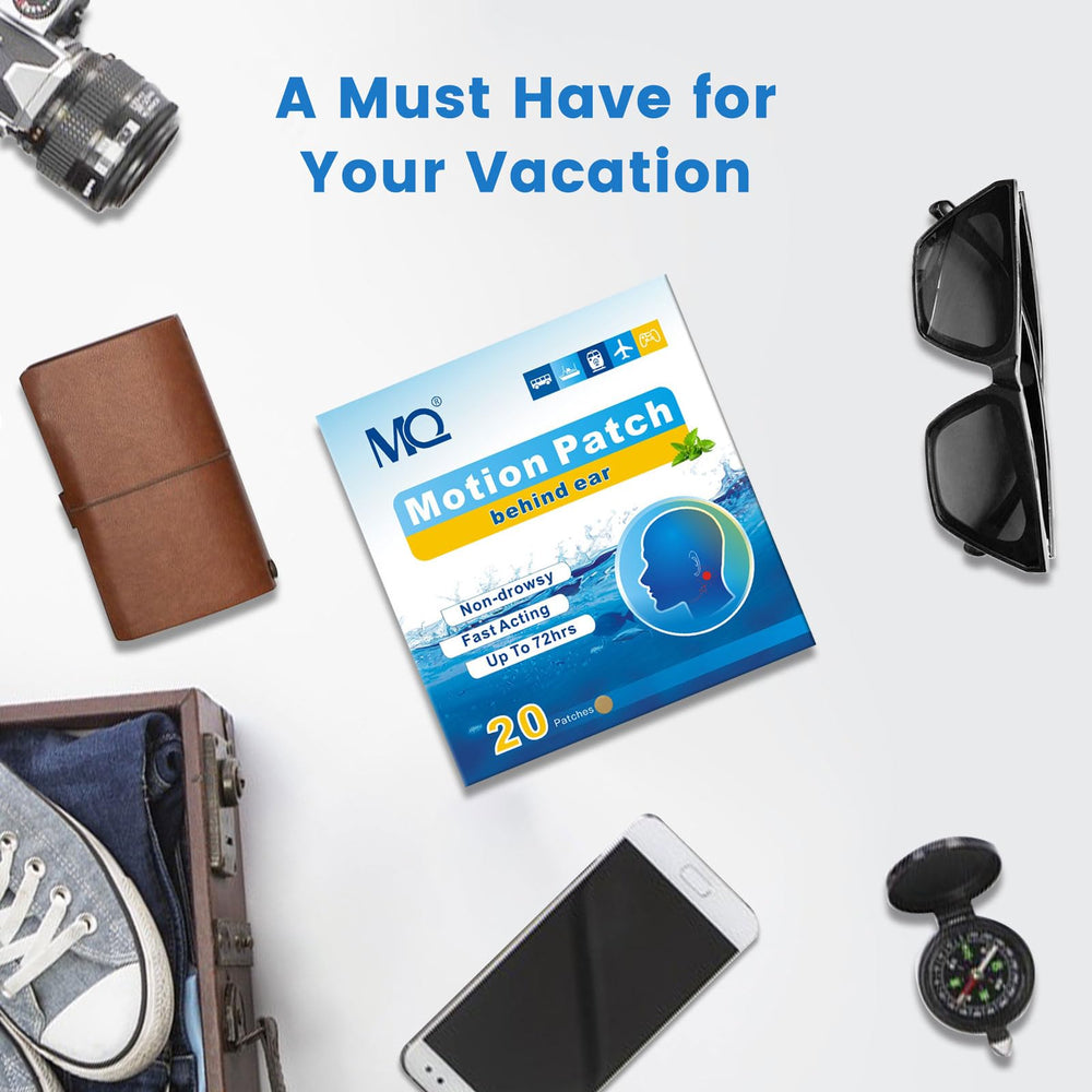 MQ motion sickness patch on skin appears subtle for travel and daily activities