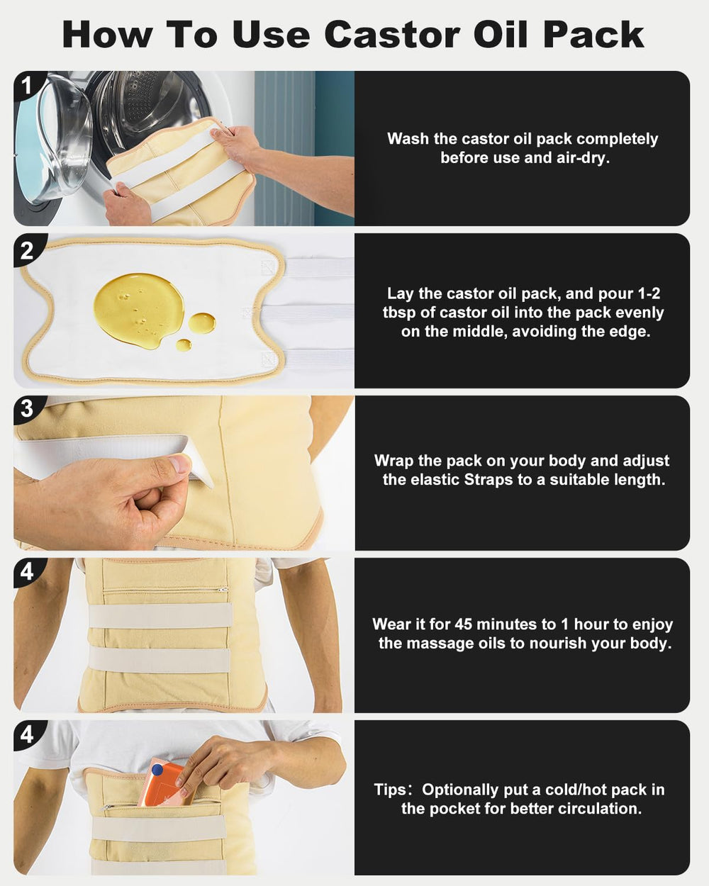 MQFORU outer adhesive cloth and Velcro design of castor oil pack wrap