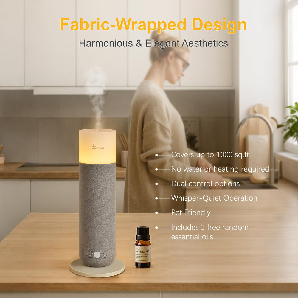 Side angle showing fabric-wrapped design