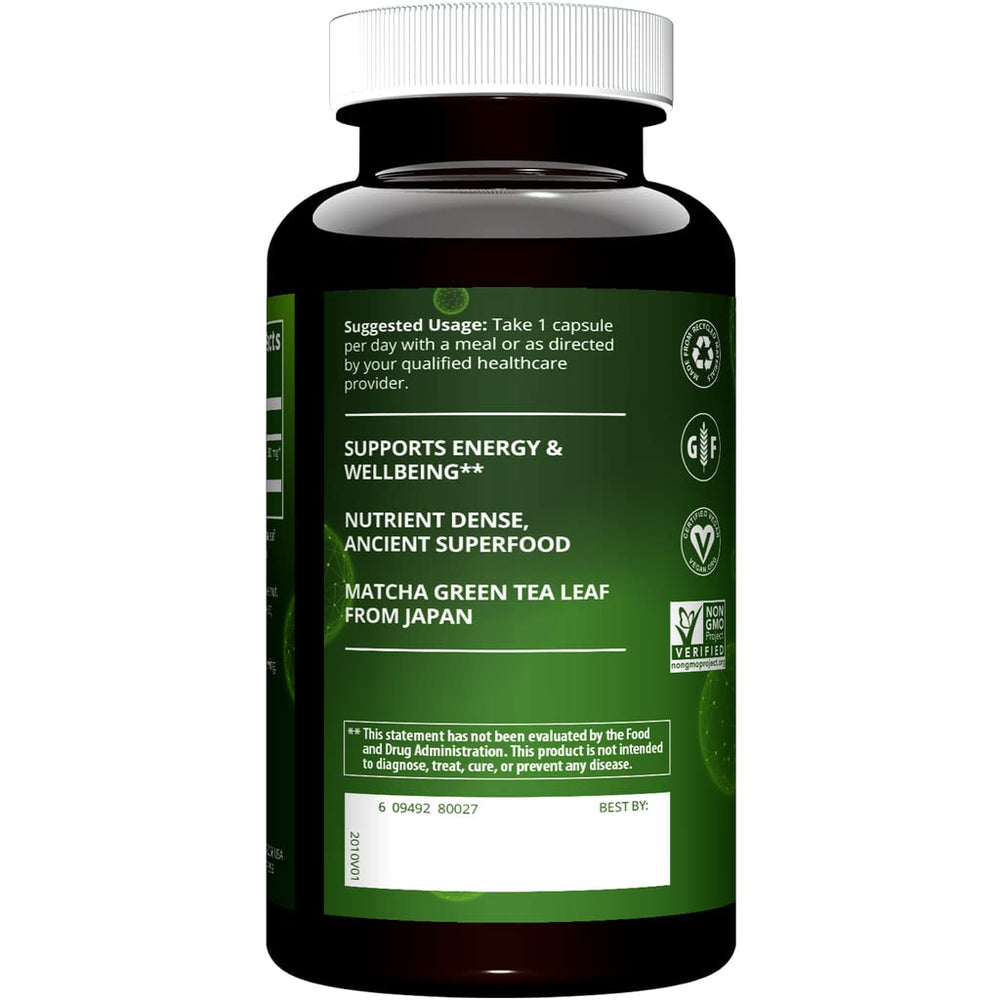 MRM Matcha Green Tea Capsules bottle side view with label