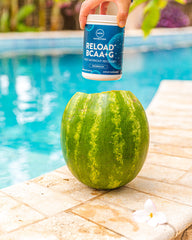 Nutrition facts and servings on watermelon flavor tub