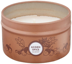 Mrs. Meyer's Acorn Spice Tin Candle label on 2.9 oz tin