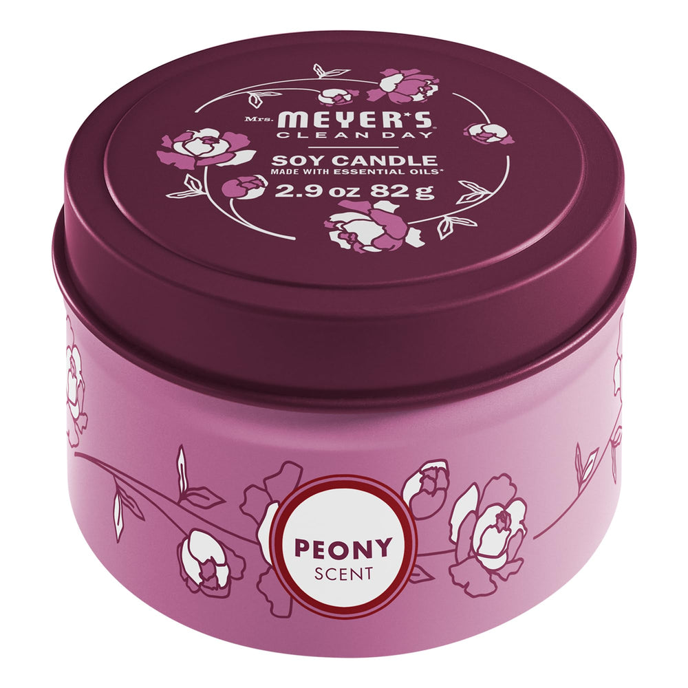 Front view of Mrs. Meyer's Clean Day Peony Tin Candle