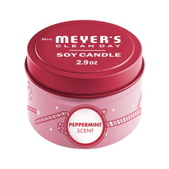 Peppermint Soy Tin Candle in decorative holder