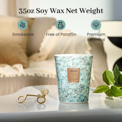 Elegant marble-textured jar candle front view