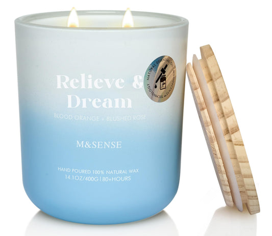 Front view of M&SENSE Blood Orange & Blushed Rose Aromatherapy Candle in a glass jar