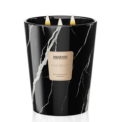 M&SENSE Oud Wood scented candle in a marble-textured 35oz jar with 3 wicks