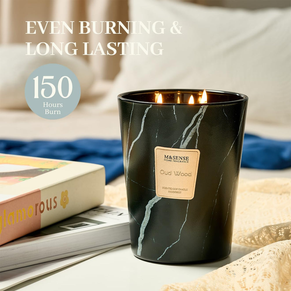 Mood lighting from the Oud Wood candle for gift-giving or self-care