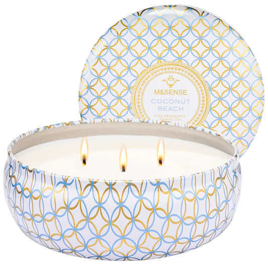 M&SENSE Coconut Beach Scented Candle in a reusable tin