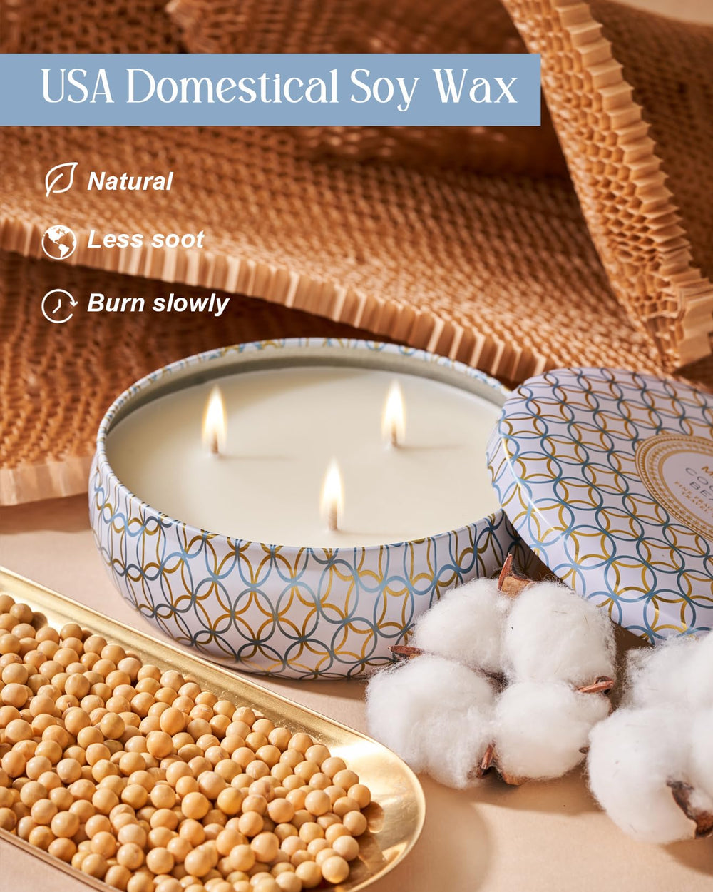 Decorative floral pattern on M&SENSE candle tin