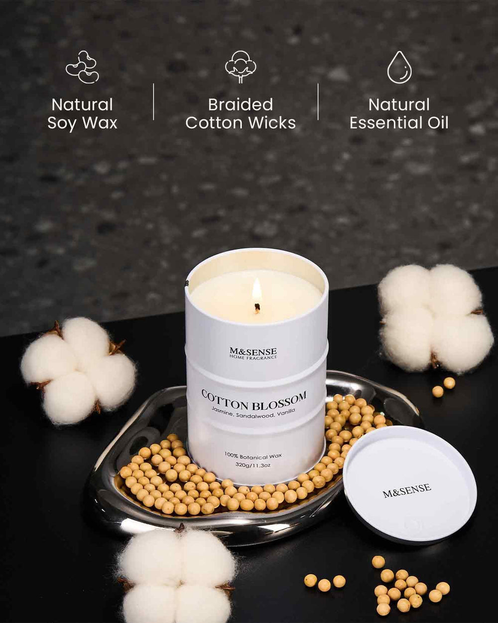 Lead-free cotton wick burning evenly