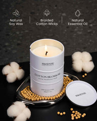 Lead-free cotton wick for clean, even burn