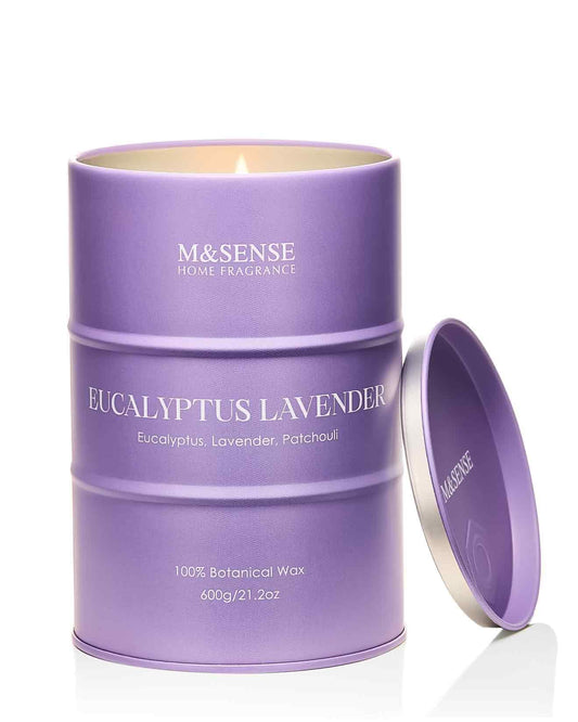 M&SENSE Eucalyptus Lavender scented candle front view 21.2oz