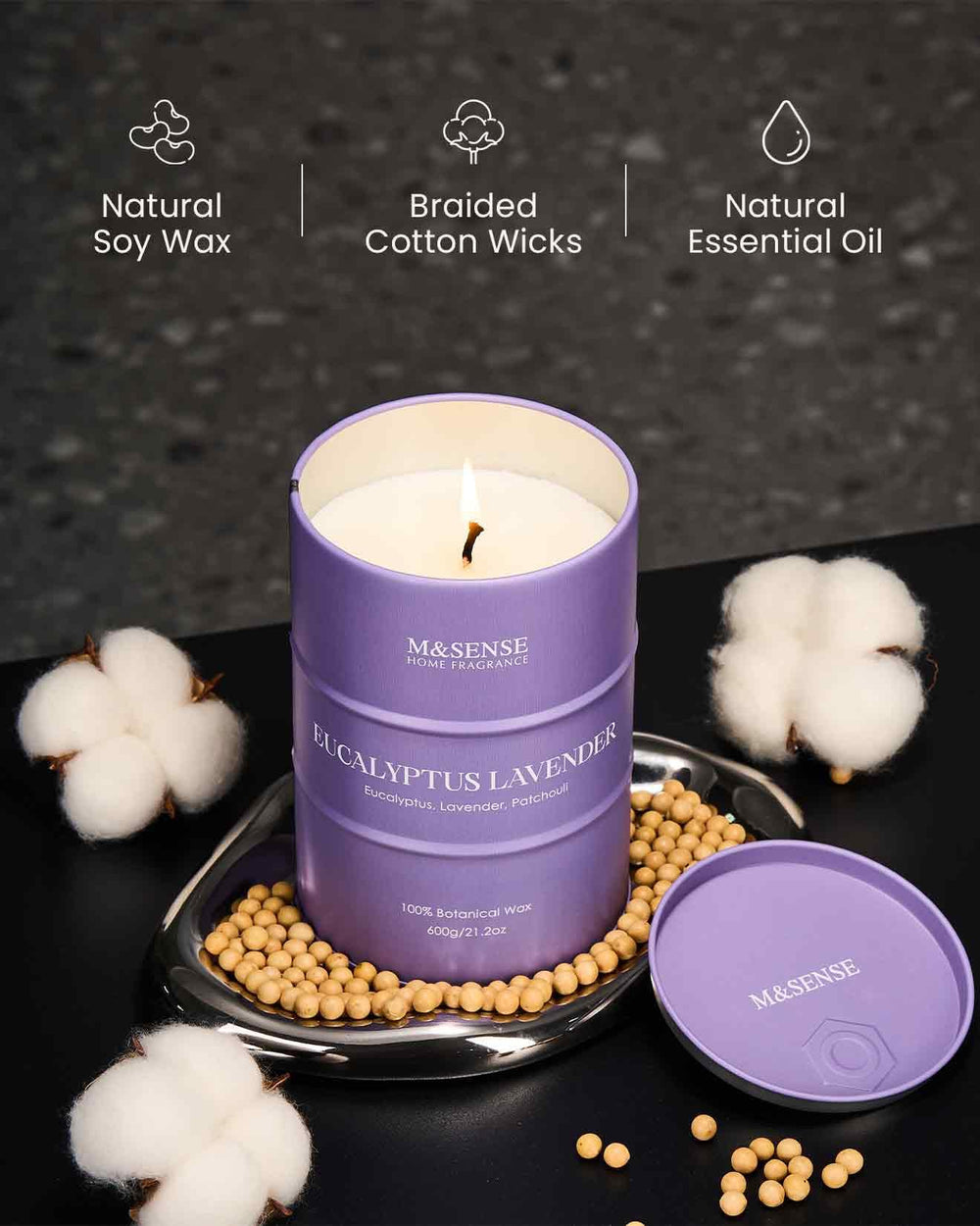 Lead-free cotton wick with paper filament for clean burn