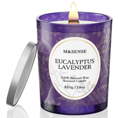 Front view of M&SENSE Eucalyptus Lavender 18oz candle in a matte jar