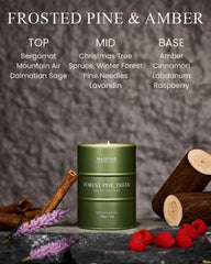Close-up of natural soy blend wax candle with pine scent