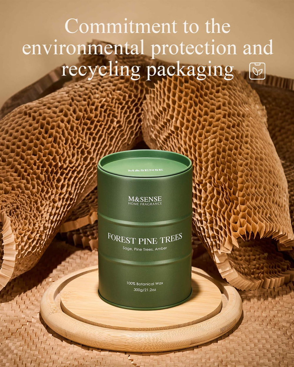 Close-up showing pine fragrance and candle label