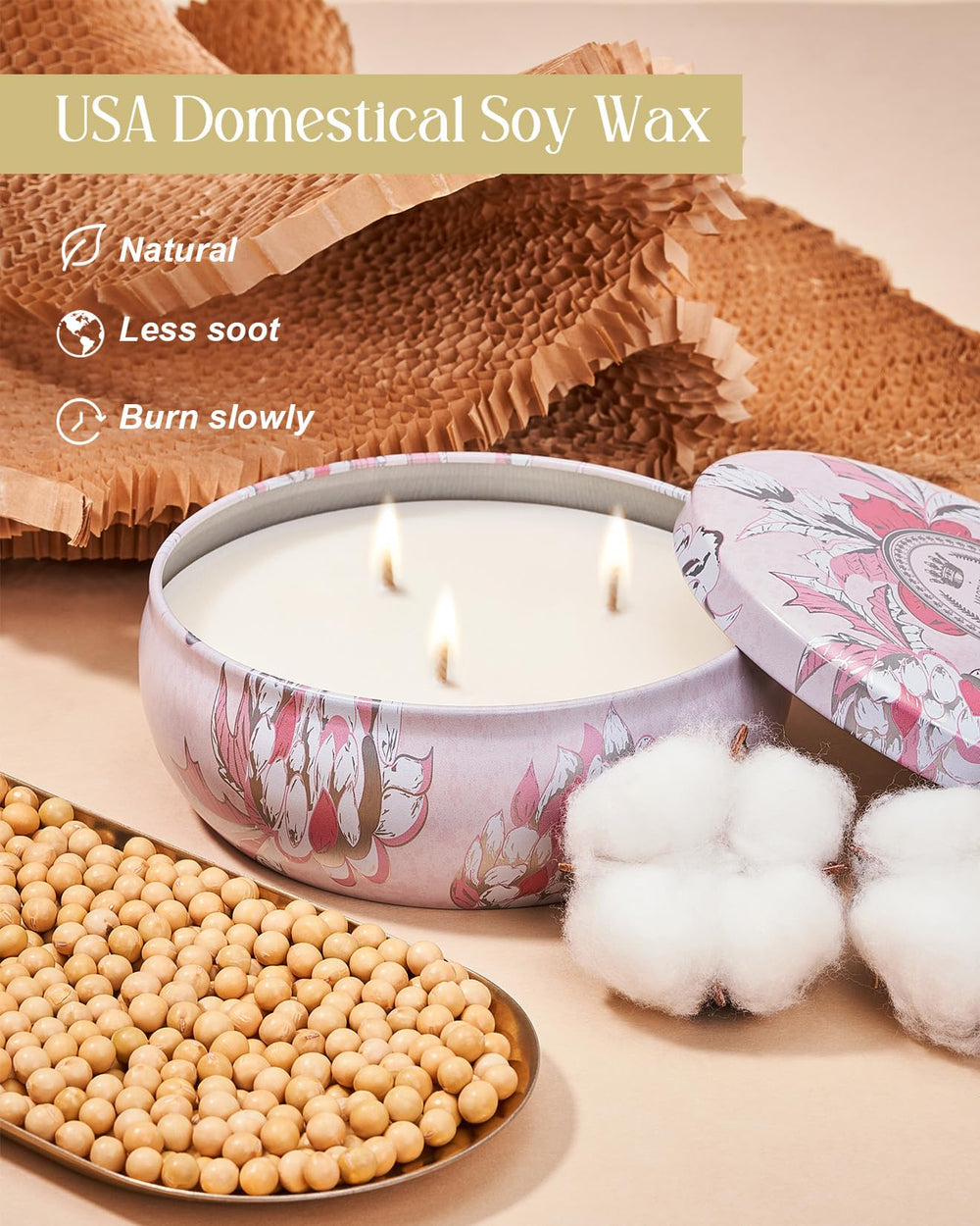 Candle burning evenly with 40-50 hour burn time