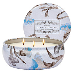 M&SENSE Happy Gardenia 3-wick soy candle tin with floral pattern