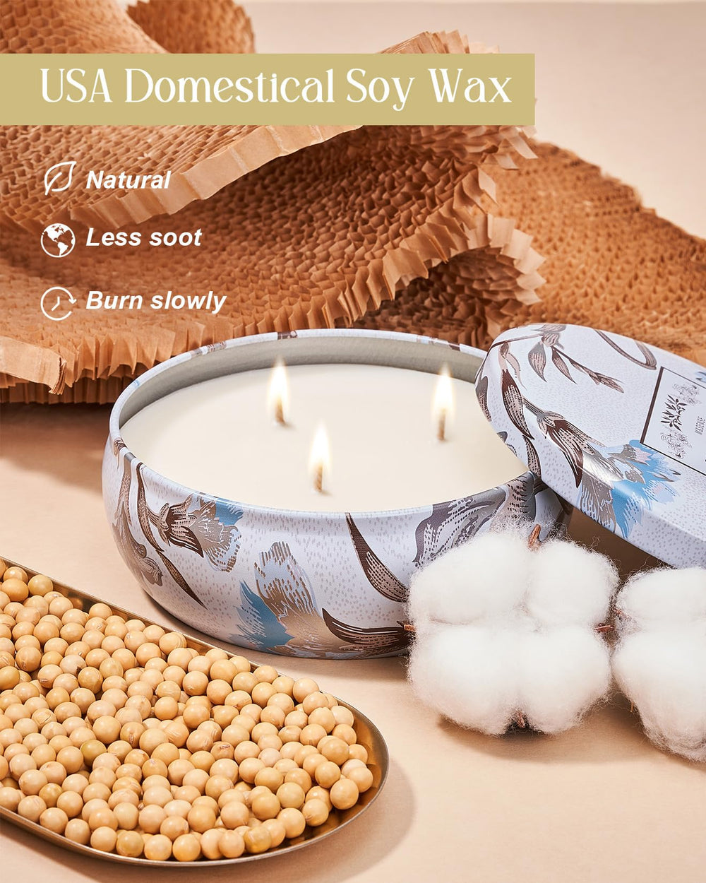 Decorative gardenia floral candle tin for home decor
