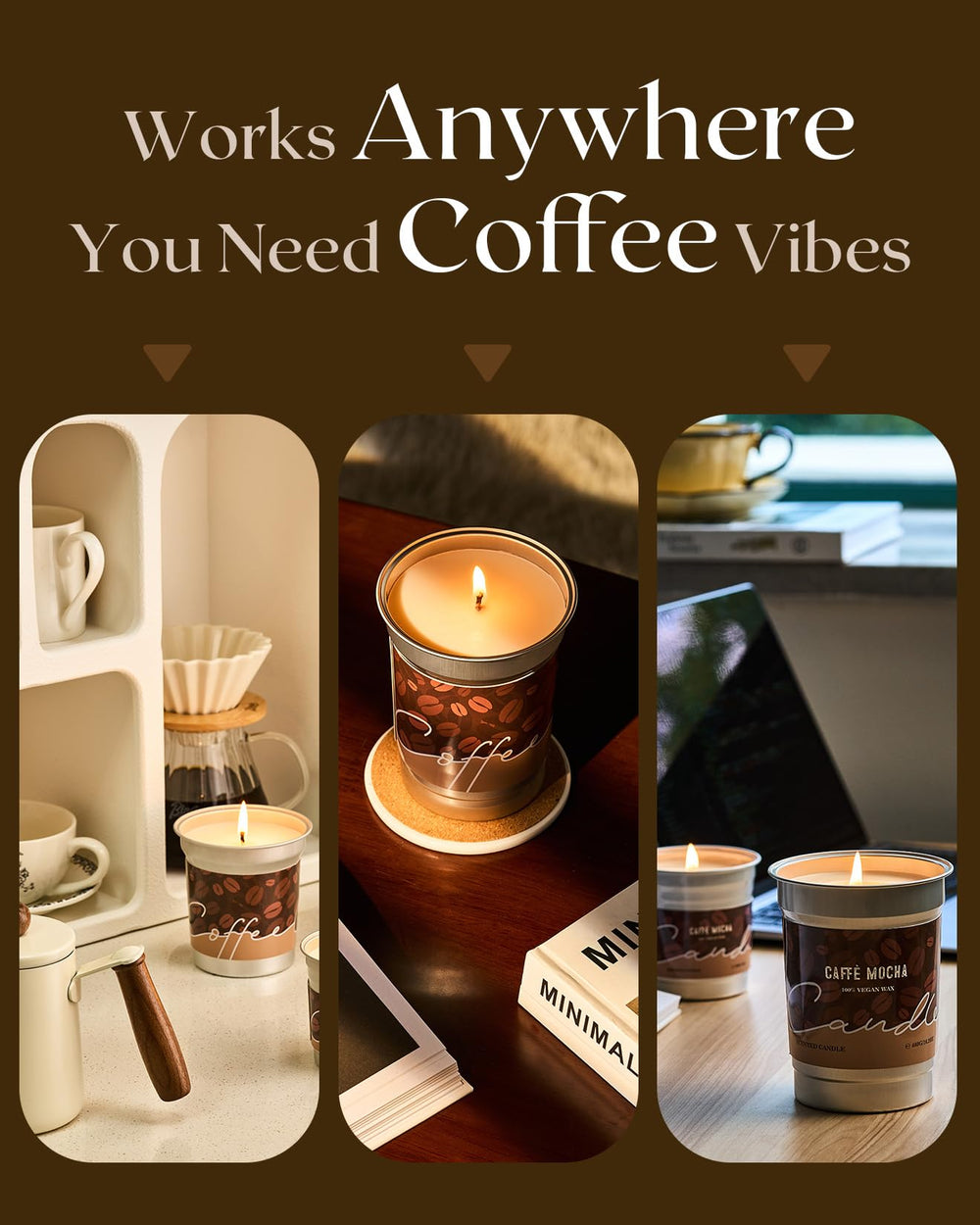 Lifestyle shot of M&SENSE Hot Chocolate candle in cozy home office