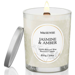 M&SENSE Jasmine Amber Candle in matte jar with botanical design