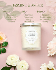 Side view of 18oz Jasmine Amber Candle in large jar