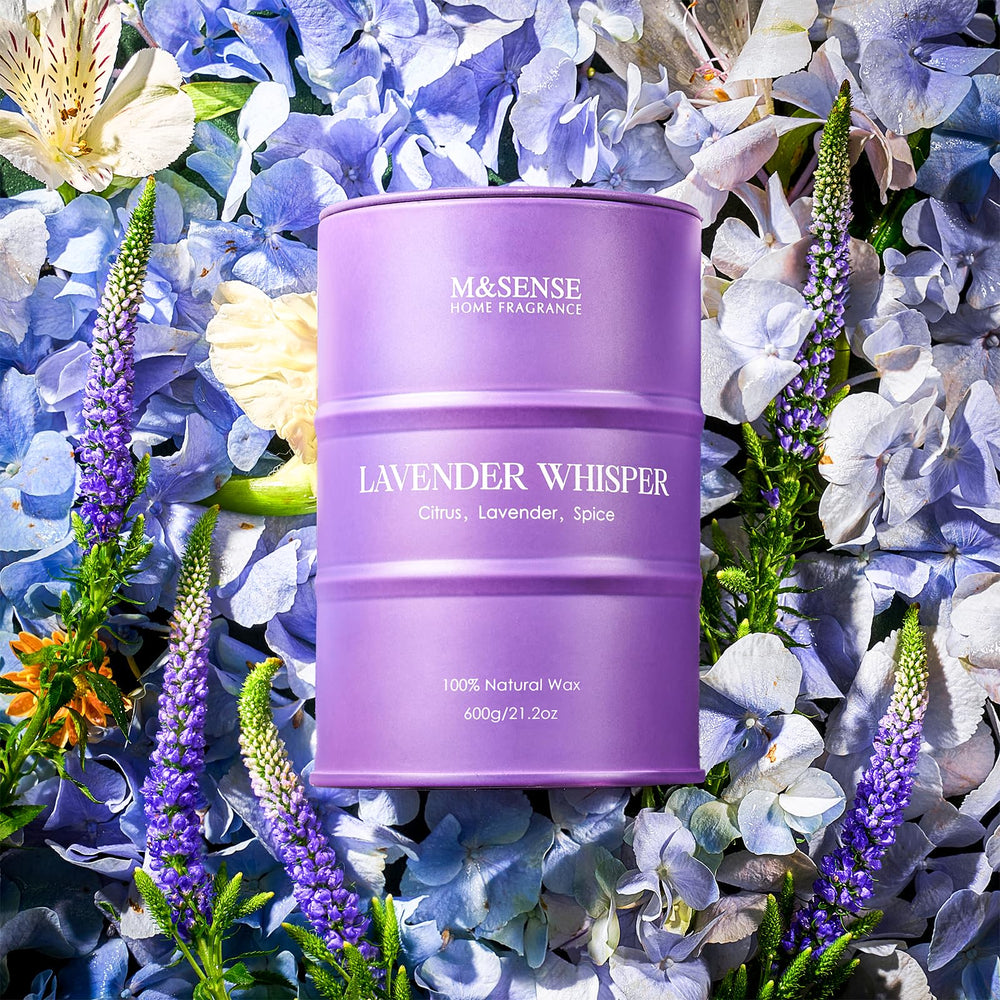 Close-up of lavender candle wax and lead-free cotton wick