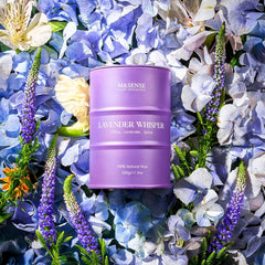 Lavender scented candle lit to show ambiance