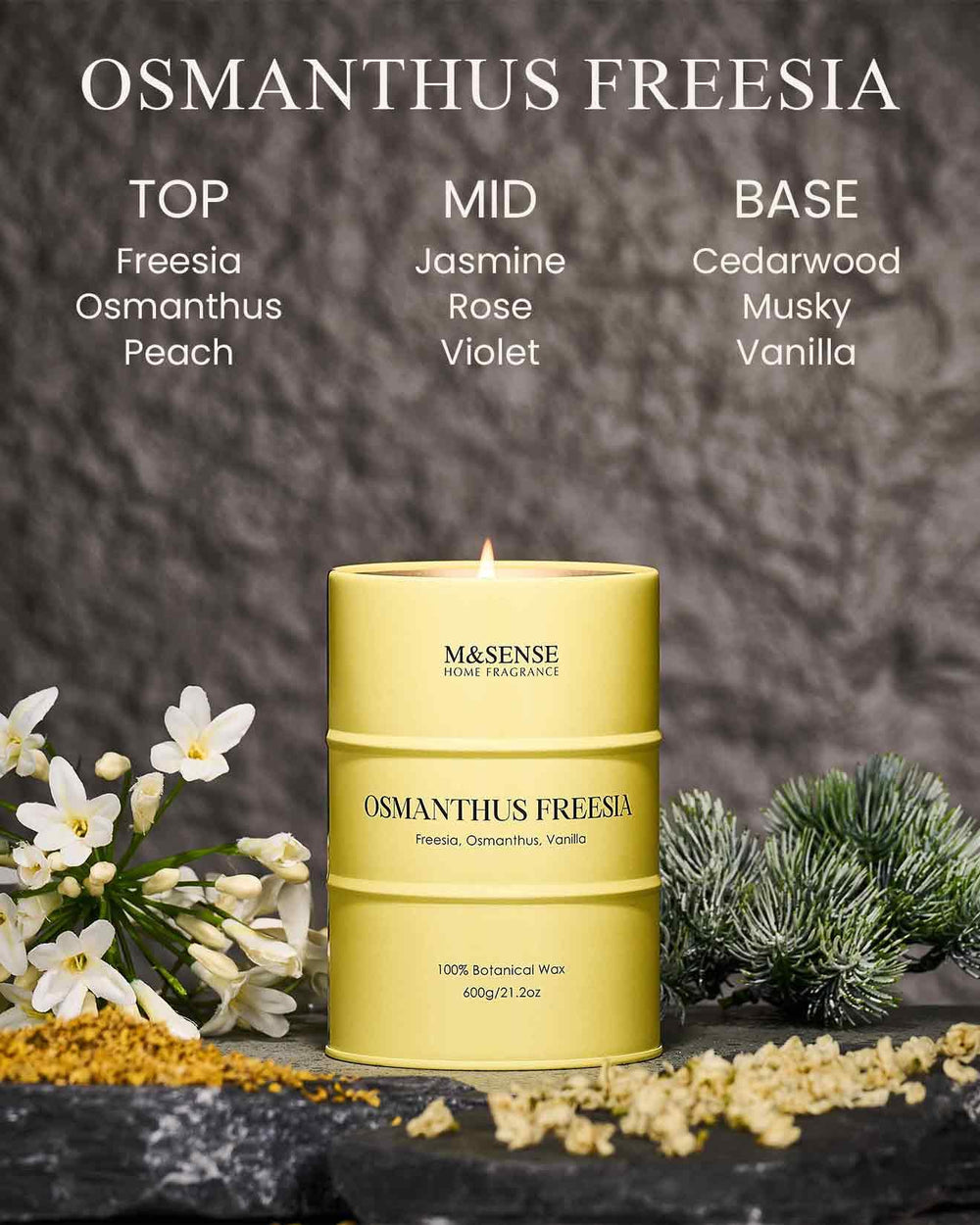 Side view of M&SENSE Osmanthus Freesia 600g candle