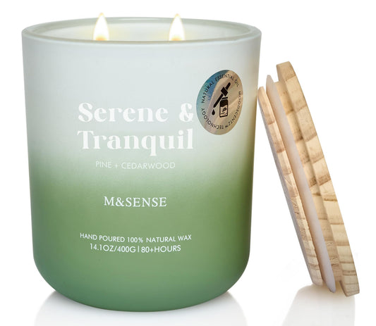 M&SENSE Pine Cedarwood Holiday Candle in a reusable glass jar