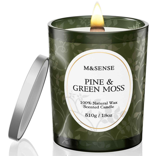 M&SENSE Pine & Moss candle in matte jar with wooden wick