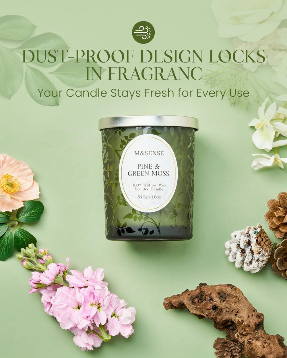 Aromatherapy candle emitting room-filling fragrance with wooden wick