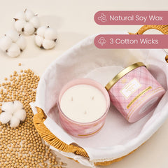 Close-up of 3-wick burn on Saltwater Rose candle