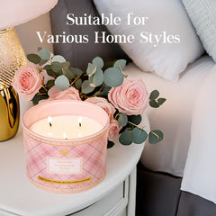 Gift-ready Saltwater Rose candle in plaid vessel