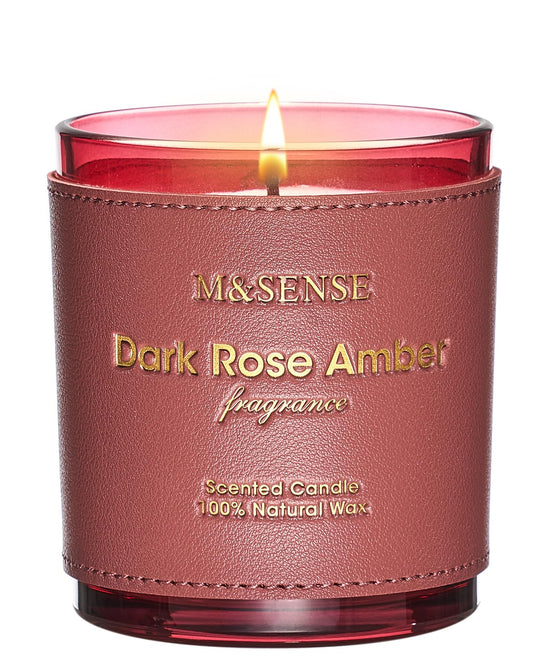 M&SENSE Rose Amber candle with hand-stitched leather sleeve
