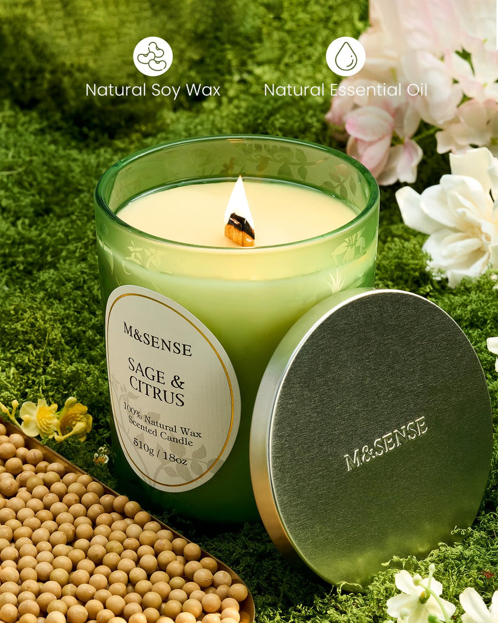 Sage Citrus essential oil aroma label on candle