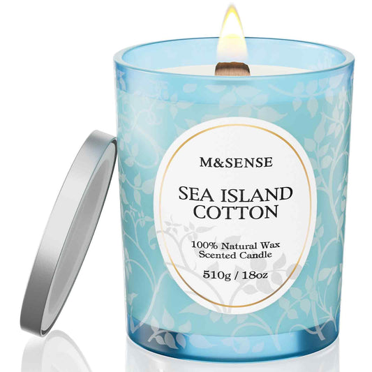 M&SENSE Sea & Cotton candle in matte jar, front view