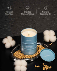 Candle burning with room-filling ocean aroma