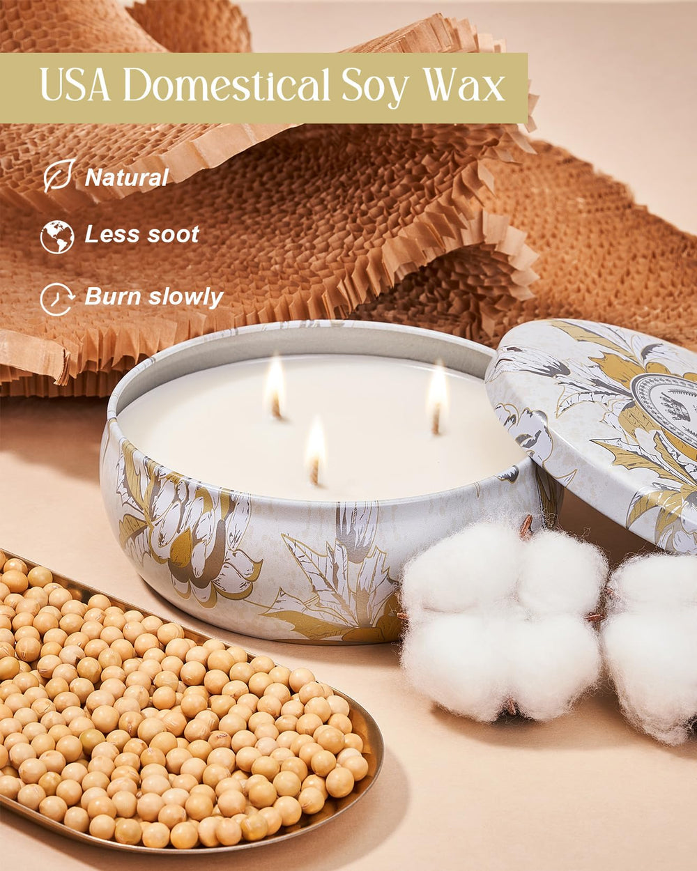 Even burn from the three-wick soy candle showing uniform melt pool