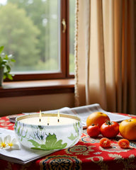 Close-up of three self-trimming wicks in the candle