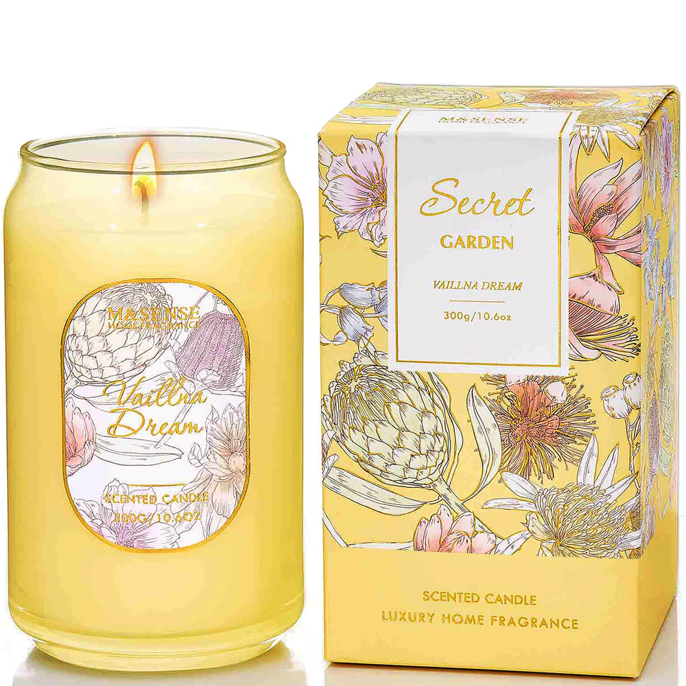 M&SENSE Vaillna 10.6 oz soy wax candle in a glass jar