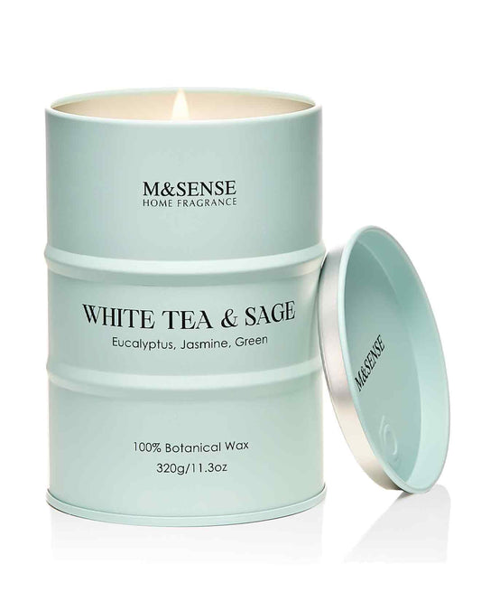 M&SENSE White Tea Sage scented candle in a tin 11.3oz