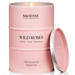 MSENSE Wild Rose candle tin with natural soy-palm wax blend